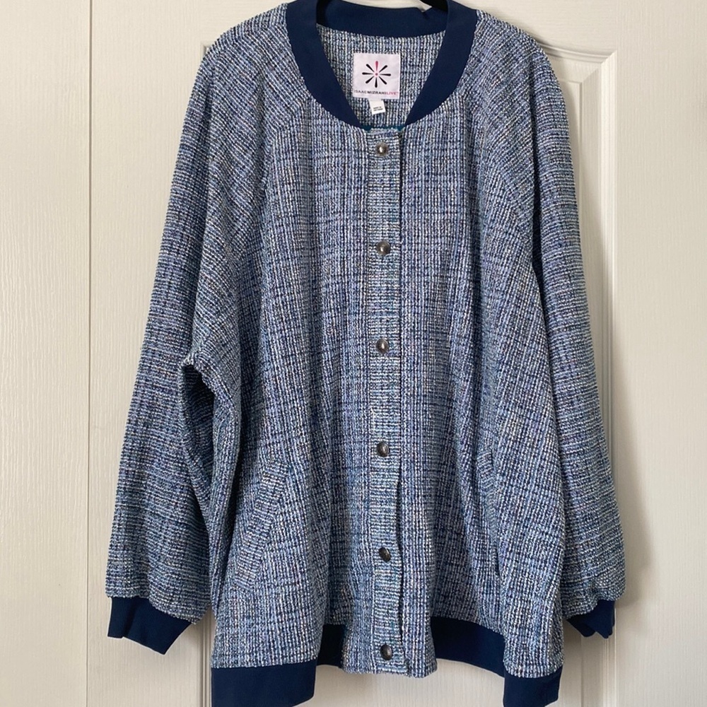 Issac Mizrahi Tweed Bomber Jacket Blue Women’s Size 4X